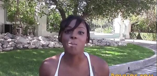  Black hottie pov riding and sucking cock outdoors